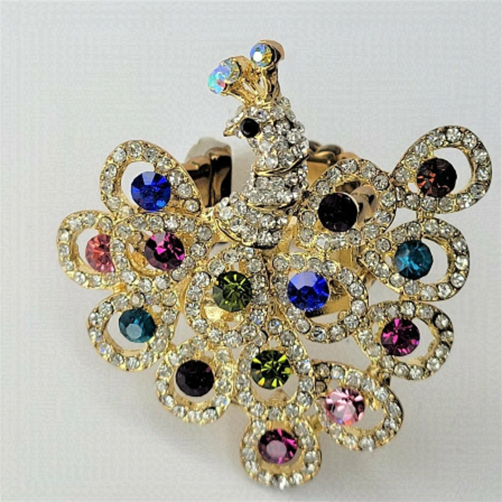 PEACOCK Ring Stretch Ring, Multicolor Crystals PEACOCK Ring